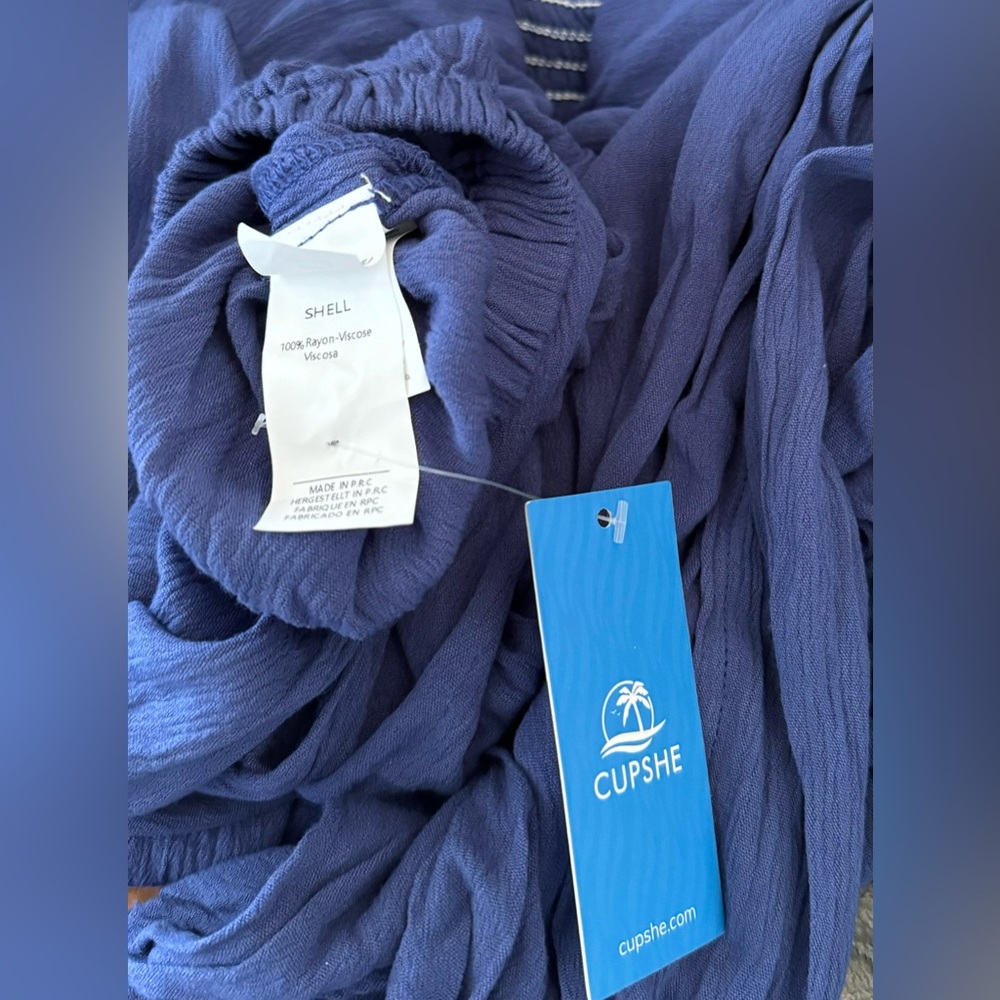 🛍️SALE🛍️ CUPSHE Blue Smocked Bodice Tube Top & Tapered Leg Jumpsuit - Picture 10 of 11